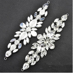 Blattglas-Strass-Kette, Strass, Blume, Schnalle, Kristall-Applikation, Nähen, Verzierung, Silber, 3 Stück