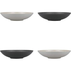 KitchenCraft Set of 4 Pasta Bowls in Gift Box Lead Free Glazed Stoneware Embossed Grey Black 22cm Ideal for Ramen and Rice