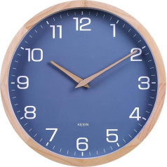 Kesin 12 Inch Wooden Blue Wall Clock Silent Round Modern Wall Clocks Battery Operated with Large Numbers and HD Glass Decorative for Home Kitchen Living Room Bedroom Nursery Office