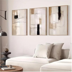 Modern Posters Set of 3 Abstract Art Wall Pictures Wall Decoration Living Room Bedroom Beige Black Brown Premium Art Print Canvas Pictures without Frame (50 x 70 cm)