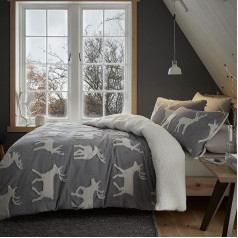 Catherine Lansfield Bedding Stag Sherpa Jacquard King Duvet Cover Set with Pillowcases, Grey