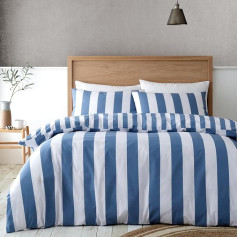 Catherine Lansfield Cove Stripe Reversible Duvet Cover Set With Pillow Cases King Blue