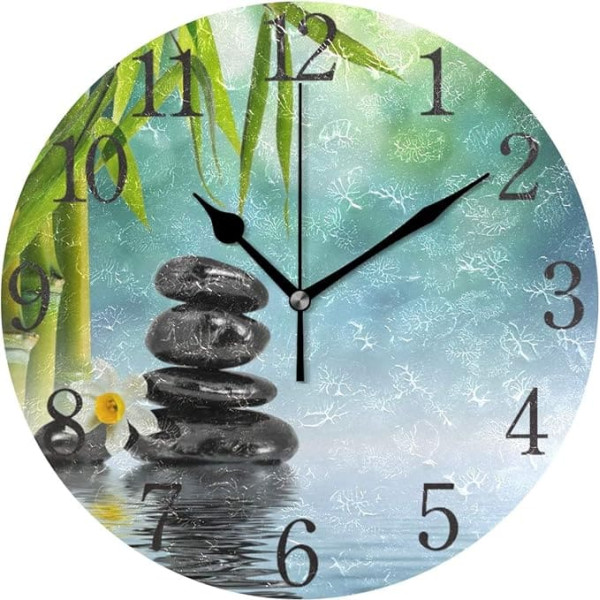 AABAO Zen Stones and Bamboo Round Wall Clock, Silent Not Ticking for Bedroom, Living Room, School Home Decor