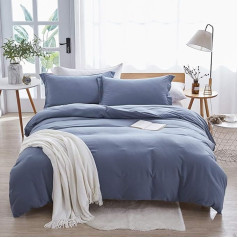 Dreaming Wapiti Duvet Cover Set, Washed Microfiber, King Size Duvet Cover, Plain, Soft and Breathable, with Zipper Closure and Corner Ties (Haze Blue, King)