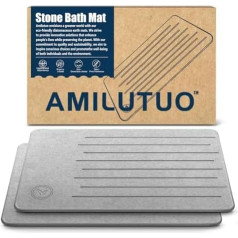 Amilutuo Stone Bath Mat, Diatomite Stone Bath Mat, Non-Slip Stone Bath Mat, Quick-Drying, Enhance Your Bathroom with This Absorbent Bath Mat (39 x 60 cm) (Dark Grey, 39 x 60 cm, Striped)