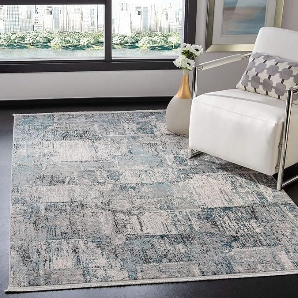 SAFAVIEH Shivan Collection Contemporary Rug for Living Room Dining Room Bedroom Short Pile Grey and Blue 72 x 108 Inch