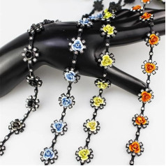 1 Yard Metal Colour Flowers Rhinestone Trim Plastic Chain DIY Home Decoration Clothing Shoes Accessories Blue 02