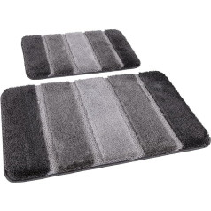 Paradise Products Set of 2 Bath Mats Non-Slip Super Absorbent Waterproof Washable Rug Soft Thick Absorbent Bathroom Rug Floor Mat (Anthracite/Grey, 1 x 40 x 60-1 x 50 x 80,