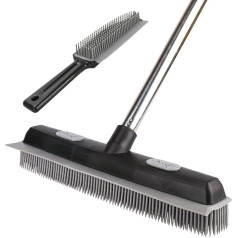 Pet Hair Rubber Broom with Carpet Rake and Squeegee, 2 in 1 Floor Brush for Carpet, 62