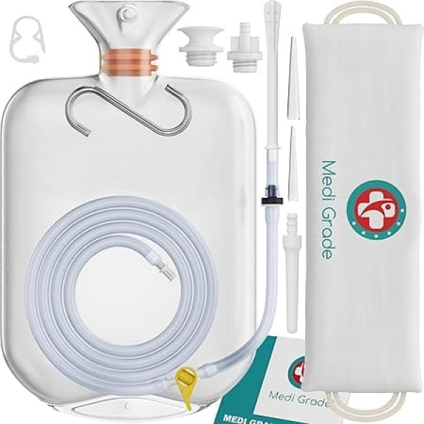 Medi Grade Enema Kit for Intimate Cleansing for Home - 2L Capacity - Enema Kit with Reusable, Accessories, Instructions, Portable Bag and More - 100% Transparent