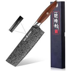 Kitory Nakiri Chef's Knife Damascus Stainless Steel 73 Layers Kitchen Knife Damascus Knife 18 cm Blade Made of 10Cr15CoMoV Steel with Red Sandalwood Handle - Pro Damask Series