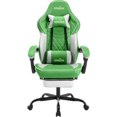 SUKIDA Gaming Chair, Ergonomic Gaming Chair with Footrest, Racing Gamer Chair 90-135° Adjustable Backrest, Computer Chair Height Adjustable Lumbar Support, Green White