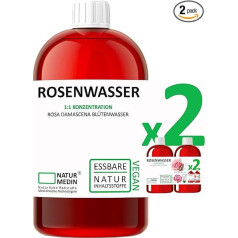 2,000 ml (2 x 1,000 ml) Rose Water Intense Edible Skin and Hair 100% Natural Natural Medin®