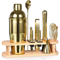 Cocktail Shaker Set, Esmula 750 ml, 12-Piece Stainless Steel Bartender Kit, Professional Martini Mixing Bartending Kit Combination, Home Stylish Bar Tool Set with Cocktail Recipe Book (Gold)