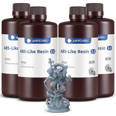 ANYCUBIC ABS-Like Resin 3.0, 3D Printer Resin with Excellent Hardness and Toughness, High Precision, Low Odour 405 nm UV-Curable Resin for Resin 3D Printer, Grey, 1000 g, 4 Pieces