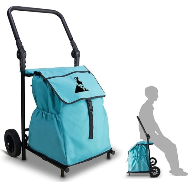 Shopping Trolley, Foldable up to 50 kg, Shopping Trolley, 120 L Shopping Bag, Shopping Trolley, Hand Trolley for Shopping or Transporting Goods, Can Be Used as a Seat (Sky Blue)
