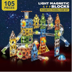 Magnetic Building Blocks 105 Pieces with Magnetic Marble Run Colourful, Magna Tiles - Montessori Construction Toy
