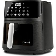 Girmi FG78 Ecofrit Black 6L Hot Air Fryer with Window 12 Programmes 1500W Digital Display BPA/PFOA Safe Interior Lighting Non-Stick Tray Includes Recipe Book - Black/Silver Grey