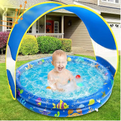 Inflatable Paddling Pool, Summer Swimming Pool with Removable UV Protection, Sun Shelter & Unique Double Layer Design, Children's Water Pool for Garden, Beach, Outdoor
