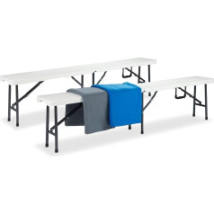 Relaxdays Beer Bench, Set of 2, Folding Beer Tent Set, Suitcase Function, Easy Care, Plastic, H x W x D: 42 x 180 x 25 cm, White