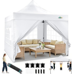 Tooluck Folding Gazebo, Waterproof, Stable, Winter-Proof, 2.0, Outdoor Foldable Garden Party Tent, UV Protection 50+, Adjustable to 3 Heights, with 4 Side Panels and 4 Sandbags, White