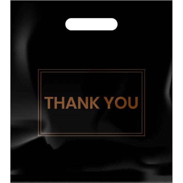 Belinlen 100 Pack 16 x 18 Inch Thank You Bags with Handle, Thank You Shopping Bags, Large Plastic Tote Bags for Shops, Boutique, Party, Gift, Clothes (Black)