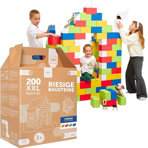 Gigi Bloks XXL Size 200 Coloured Stackable and Interlocking XXL Building Blocks Children Robust Clamping Blocks Large & Easy to Assemble Building Blocks Large Construction Toy for Boys and Girls