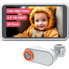 5.2 Inch Baby Camera Car, Starlight Colour Night Vision Monitor for Back Seat, Unique Headrest Mount with 360° Rotation, 3X Zoom Nearby, Brightness for Eye Comfort, White BM2