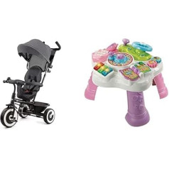 Kinderkraft Aston Tricycle from 9 Months to 25 kg, Children's Tricycle with Push Bar & VTech Baby Adventure Play Table Pink - Colourful Baby Play Table with 6 Playing Areas and Interactive Elements - Colours
