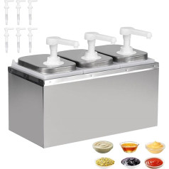 6L Ketchup Dispenser, Sauce Dispenser, Sauce Dispenser, 304 Stainless Steel, Food Safe, 3 Heads, Drip-Free 30 ml per Pump, Dishwasher Safe, Ideal for Ketchup, Mayo, Honey, Gastro Sauce Dispenser