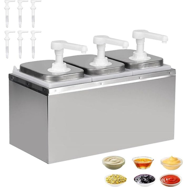 6L Ketchup Dispenser, Sauce Dispenser, Sauce Dispenser, 304 Stainless Steel, Food Safe, 3 Heads, Drip-Free 30 ml per Pump, Dishwasher Safe, Ideal for Ketchup, Mayo, Honey, Gastro Sauce Dispenser
