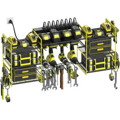 CCCEI Green Power Tool Organiser Wall Mount, Large Tools and Battery Storage Rack Charging Station Individual Switches Drill Holder Garage Utility Shelves with 6FT Power Strip Gift for Men