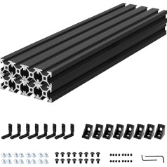 Pack of 8 2020 V Type Black 1000 mm and 20 x 20 Aluminium Profile Connector Kit European Standard Anodised Linear Rail Aluminium Profile Extrusion for DIY 3D Printers and CNC Machines