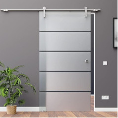 BP1-900LA-2: Sliding Door System ESG 900 x 2175 x 8 mm Decor P1, Screen Print, Left; Stainless Steel Roller System SoftStop; Handle Shell