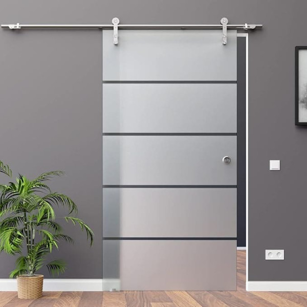 BP1-900LA-2: Sliding Door System ESG 900 x 2175 x 8 mm Decor P1, Screen Print, Left; Stainless Steel Roller System SoftStop; Handle Shell
