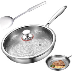 Titanium Cookware - Titanium Non-Stick Pans with Lid and Spatula - Woks & Stewing Pots for Steak Searing Pancakes, Fish Saute, Baking