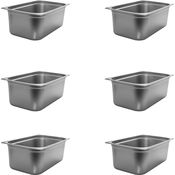 Set of 6 GN 1/1 Gastronorm Containers Stainless Steel 28 Litres Depth 200 mm