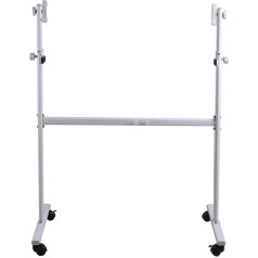 Adjustable Roller Stand for Whiteboards, Robust White Metal Stand with Lockable Wheels, Suitable for Dry Wipe Boards of 60 x 90 cm and 70 x 100 cm