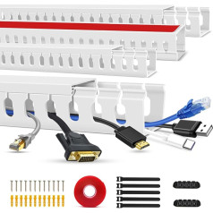 Cable Duct Raceway Kit, Open Slot Cable Duct for TV Cable, Cable Concealer Cable Tray Cable Management Tunnel Under Desk (40 cm x 4), White