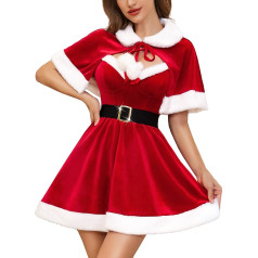 RSLOVE Christmas Costume Women's Christmas Outfit - Christmas Lingerie Dress Sexy Santa Babydoll Outfit with Cape