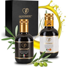 Olivenherz Italian Olive Oil, Extra Virgin Olive Oil, Premium Quality, Gift Set & Tasting Set, 100% Pure Variety Made from Coratina & Taggiasca Olives, 2 x 250 ml Glass Bottles