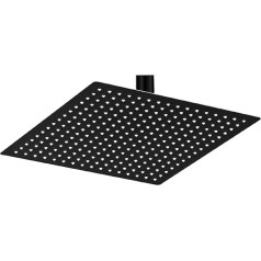 BESy 12 Inch Rain Shower Head Bathroom, Shower Head High Pressure Water-Saving Square Stainless Steel 304 30.5 cm, 1/16 Inch Ultra Thin Waterfall Shower Head with Anti-Limescale Nozzles, Matte Black