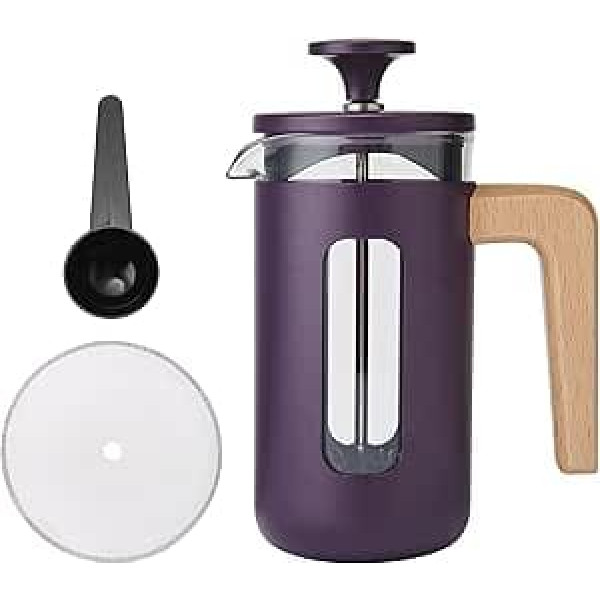 La Cafetière Pisa 3 Cup Coffee Maker, Purple, Durable Stainless Steel Plunger, Heat Resistant French Press with Stylish Natural Wood Handle, Versatile for Coffee and Tea, 350 ml