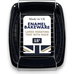 37cm Glass Enamel Roasting Dish and Rack. Made in the UK