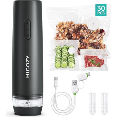 HiCOZY Vacuum Sealer for Food, Vacuum Sealer with Visible Water Tank, Compact Handheld Vacuum Sealer with 30 BPA-Free and Reusable Bags, Fresh Seal at the Touch of a Button, Grey
