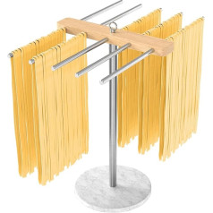 Noodle Drying Rack, 304 Stainless Steel Pasta Stand with Handle, Removable Stand, Pasta Dryer for Homemade Fresh Spaghetti Tagliatelle Fettuccine, Marble Base, MSA007
