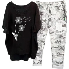Briskorry Summer Two-Piece Women's T-Shirt Top and Trousers, Trouser Suits, Casual Baggy Lounge Set, Round Neck, Short Sleeves Tracksuit Set, Breathable, Lightweight, Sports Outfit, Solid Sexy Jogger