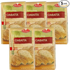 Frießinger Mühle Ciabatta Bread Baking Mix, 5 x 500 g, for the Oven, Wood Oven or Bread Maker.
