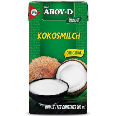 Aroy-D Coconut Milk - Coconut Milk for Cooking and Baking - Ideal for Desserts, Soups, Smoothies and Cocktails - 1 x 500ml