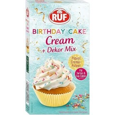 RUF Birthday Cake Cream, Cream Powder for a Loose Cake Cream in Birthday Cake with Vanilla Caramel Flavour & Colourful Decoration Mix, 1 x 110 g